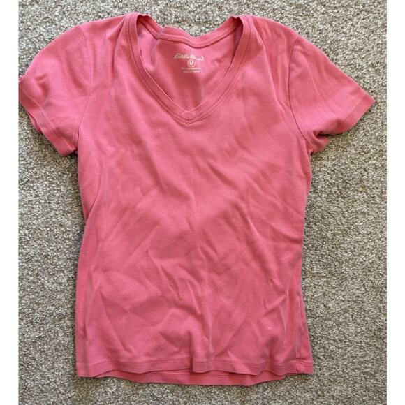 Eddie Bauer Pink V Neck T Shirt Women Medium Cotton Short Sleeve Casual - Picture 2 of 5